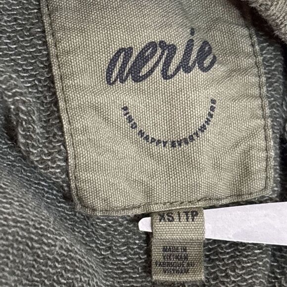 Aerie Down To Earth Crewneck Distressed Sweatshirt Women's Size XS Olive Green - Picture 13 of 16